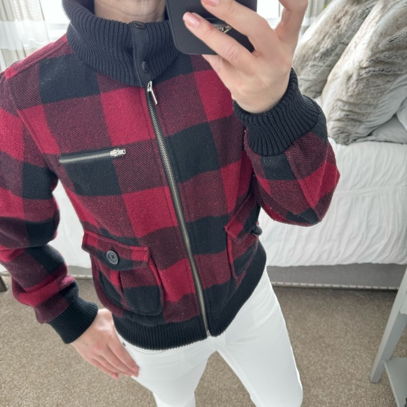 Heritage Large Buffalo plaid red and black coat wool jacket with silver hardware - Picture 7 of 8